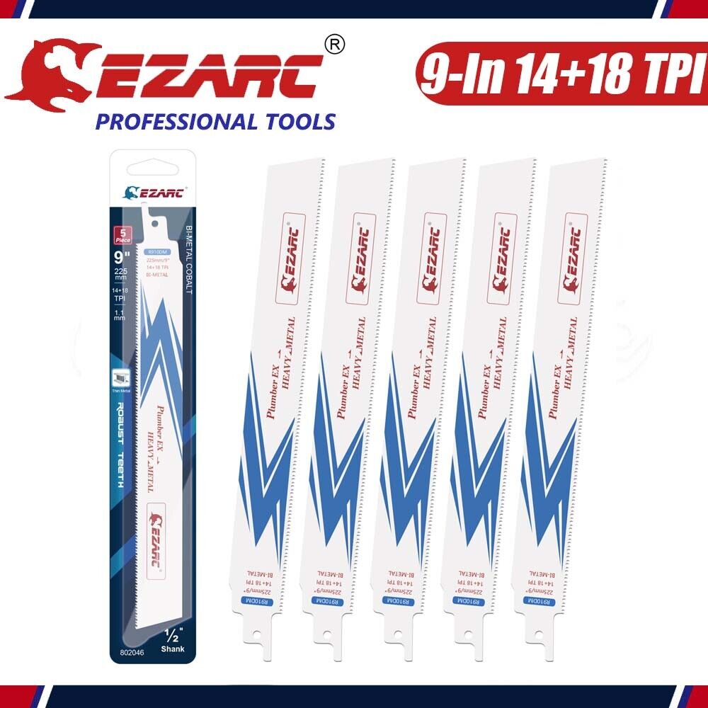 5PCS 9-INCH EZARC Reciprocating Saw Blade, Bi-Metal Blades 14+18TPI for Steel