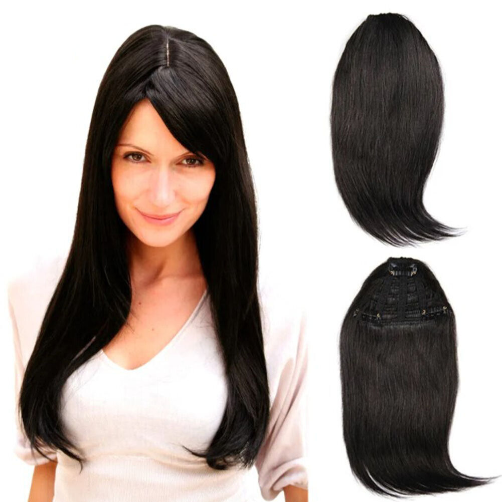Women's 100% Real Human Hair Invisible Side-swept Bangs Clip In Topper Extension