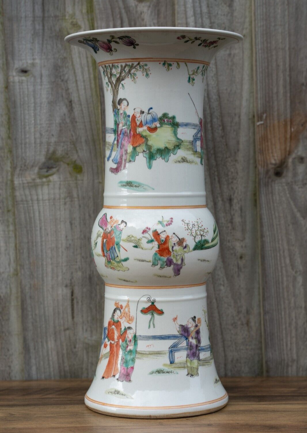 Large Chinese WuCai Gu Vase Painted With Figures 41cm Tall