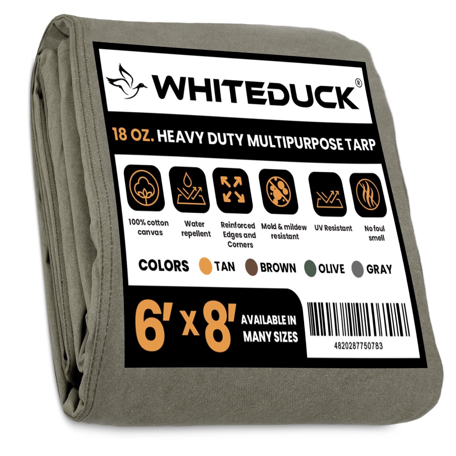 WHITEDUCK Heavy Duty Waterproof Canvas Tarp 18 Oz. 100% Cotton Tarpaulin Cover