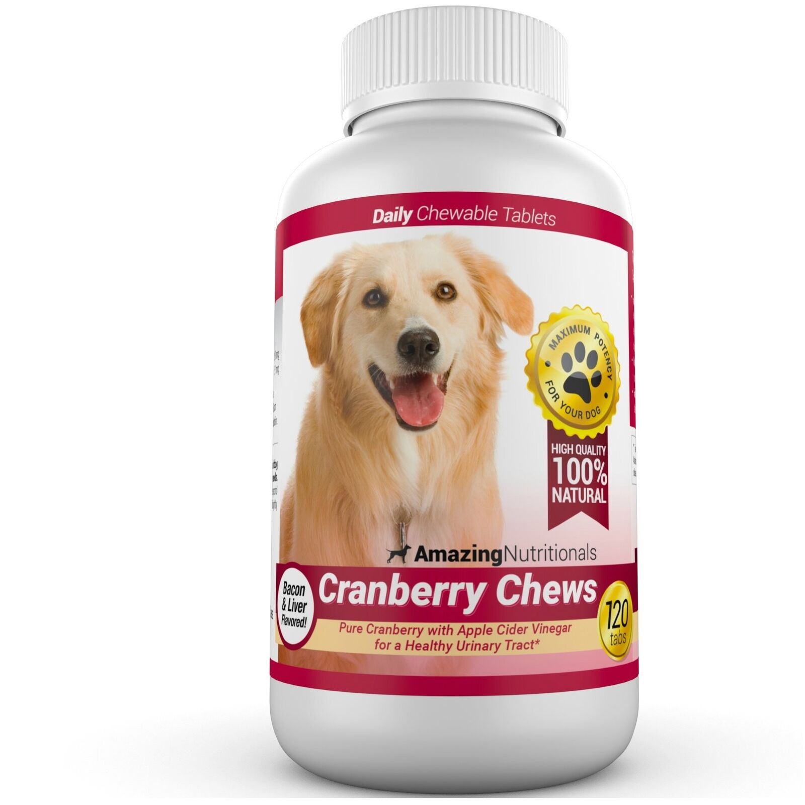 Amazing Cranberry for Dogs - Eliminates UTI Pain, Tasty Bacon Flavored Chews