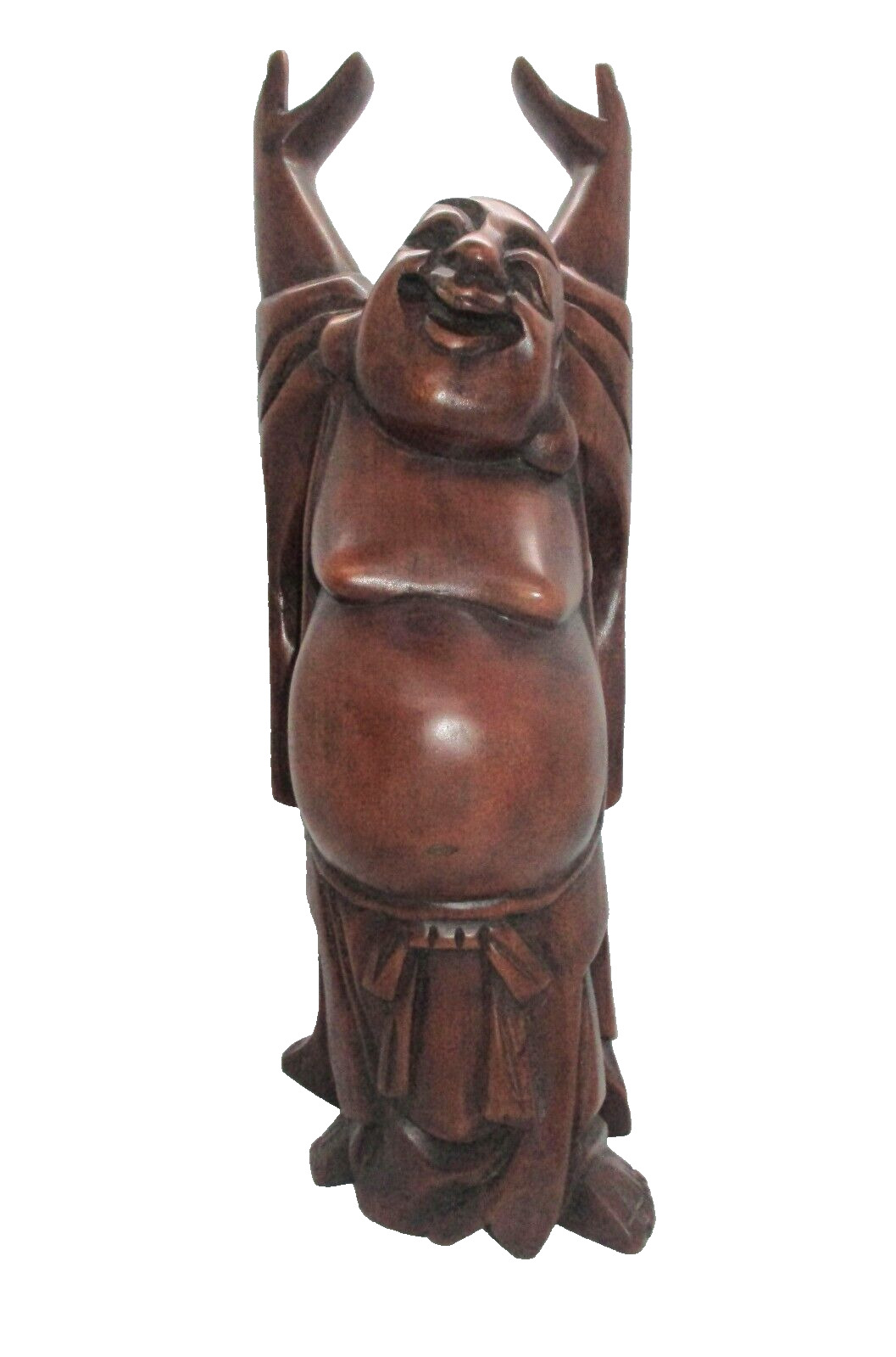 Hand Carved - Happy Buddha - Laughing Wooden - Teak Wood 12\
