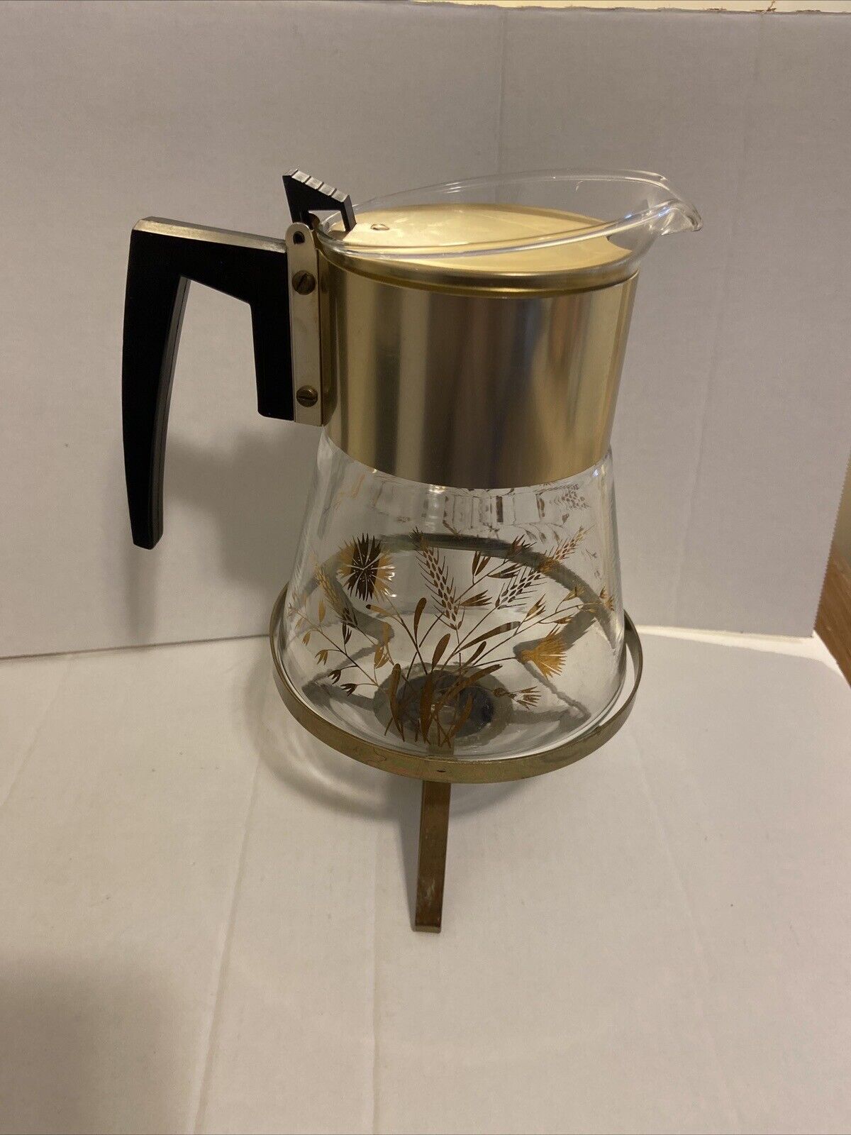 Vintage David Douglas Flameproof Coffee Tea Carafe Pot 6 Cup Gold Wheat MCM
