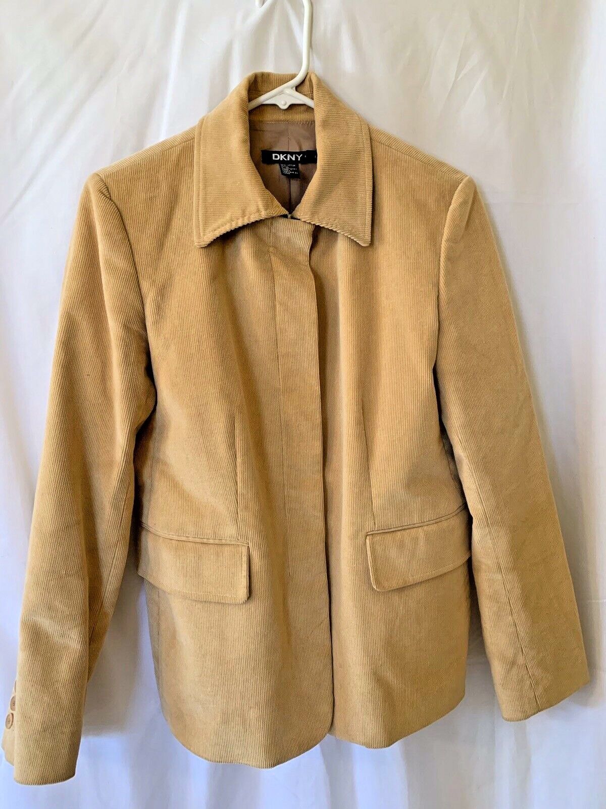 DKNY Ladies LINED Corduroy Jacket Mustard Yellow Size 6 Womans Cotton/Spandex