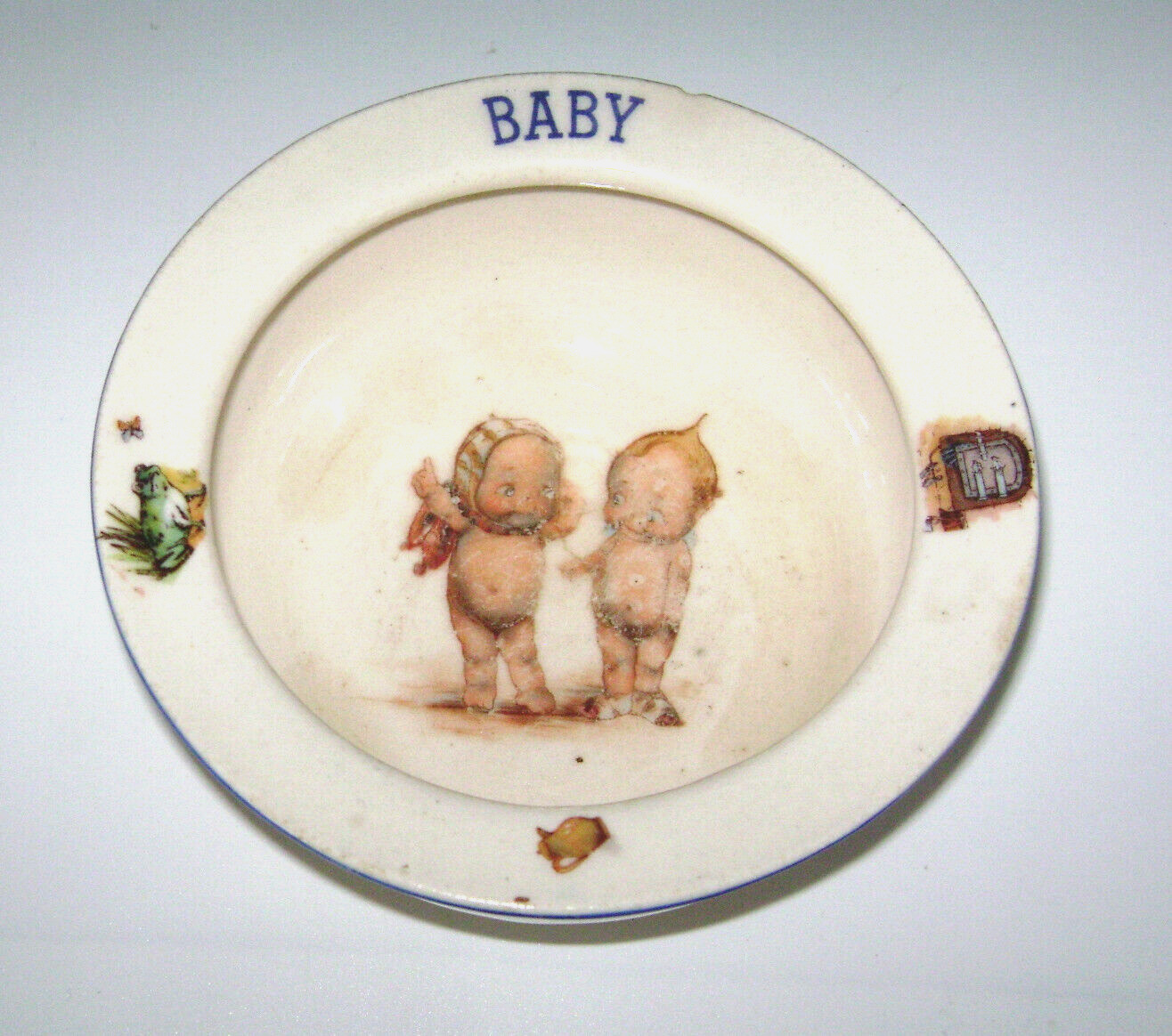 Antique Stoneware Kewpie Doll Baby Feeding Bowl Czechoslovakia