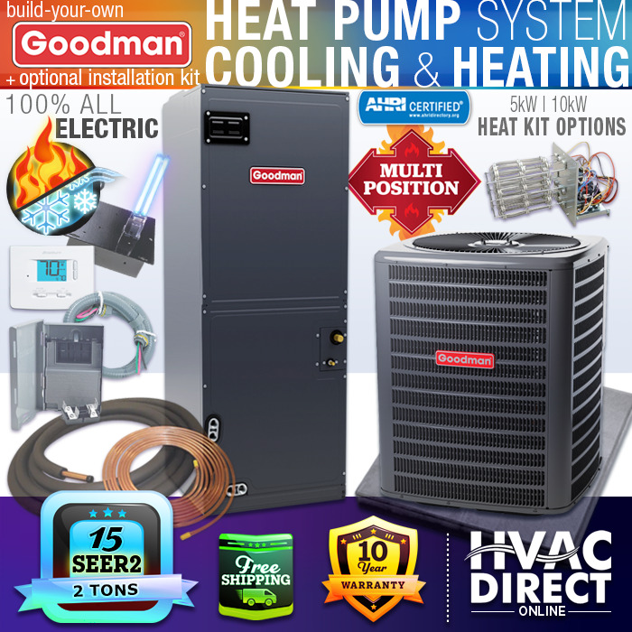 2 Ton Goodman Heat Pump AC Split System Central Air Conditioner - 15 SEER2