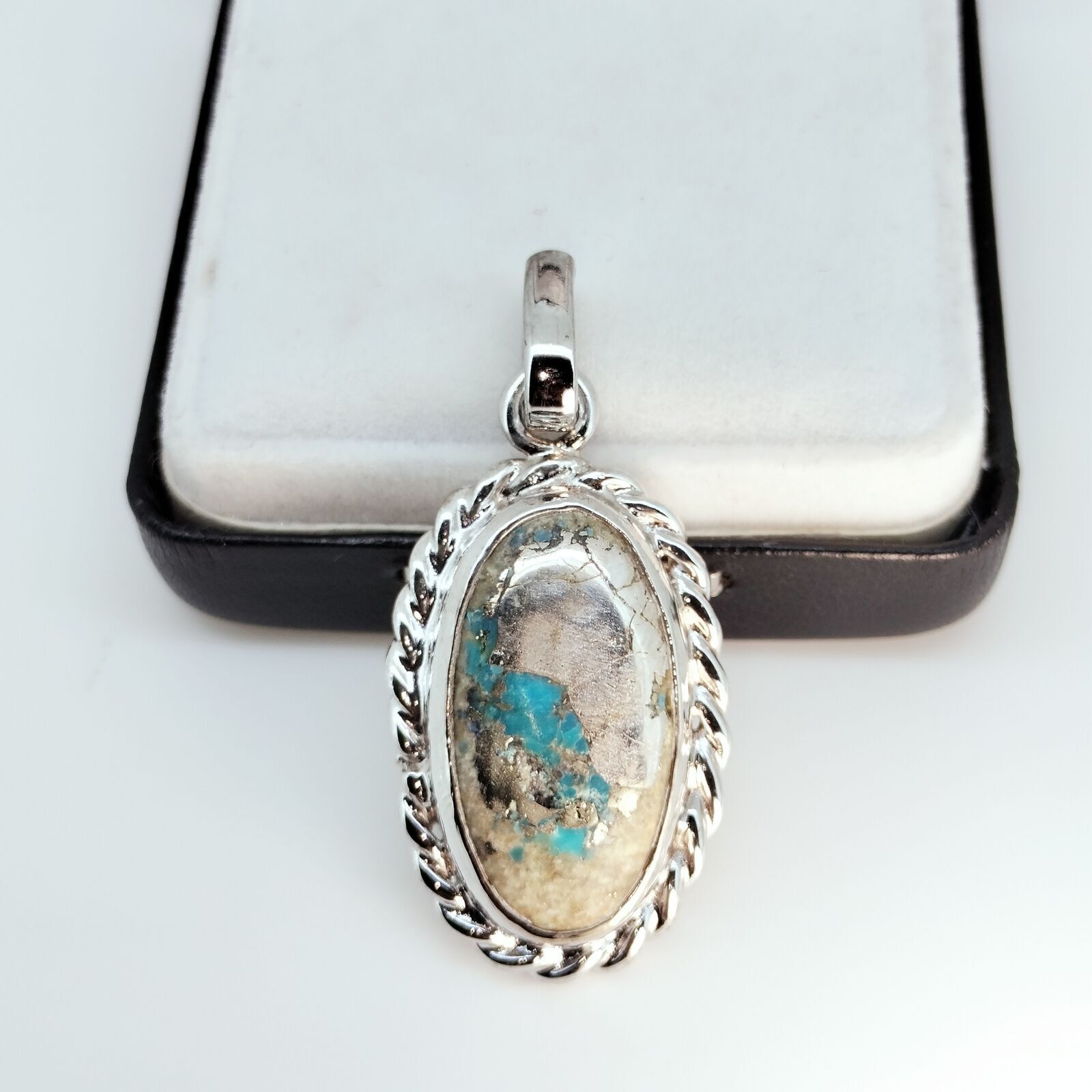 43.85 Cts Natural Blue Turquoise Cab 925 Sterling Silver Handmade Pendant