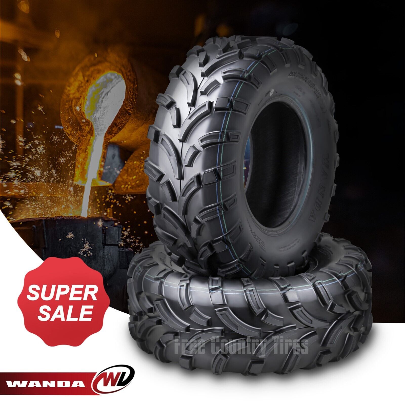 Set of 2 WANDA Premium 26x9-12 UTV ATV Tires 26x9x12 26x9.00-12 26x9.00x12