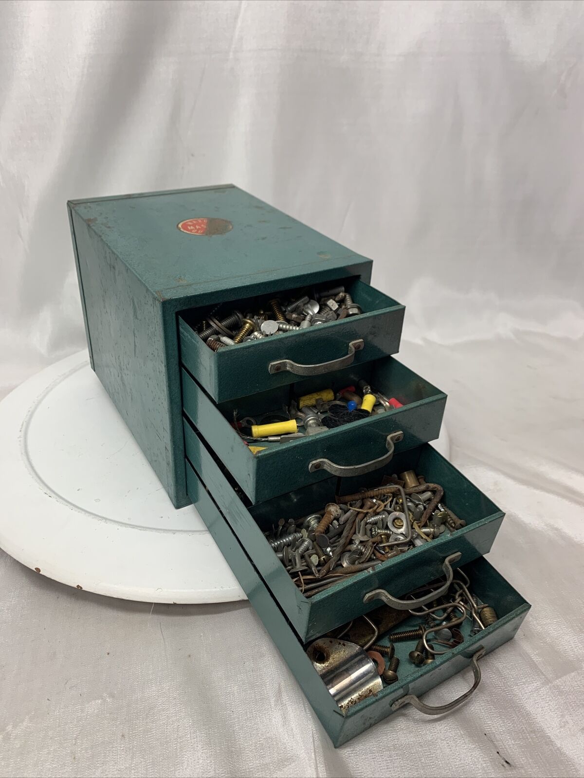 Vintage WARDS Master Quality 4 Drawer Metal Tool Box File - Full Of Stuff
