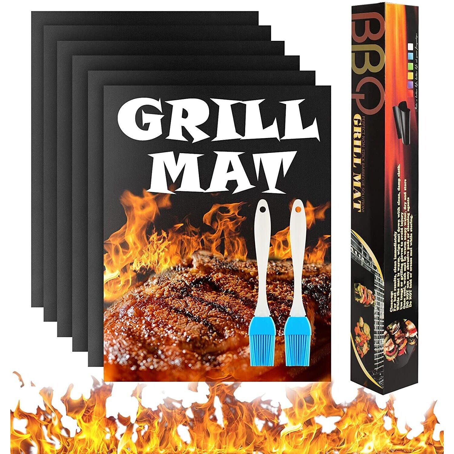 5 Pcs Outdoor Non Stick Reusable Cooking Baking BBQ Grill Mat Pad 15.75\