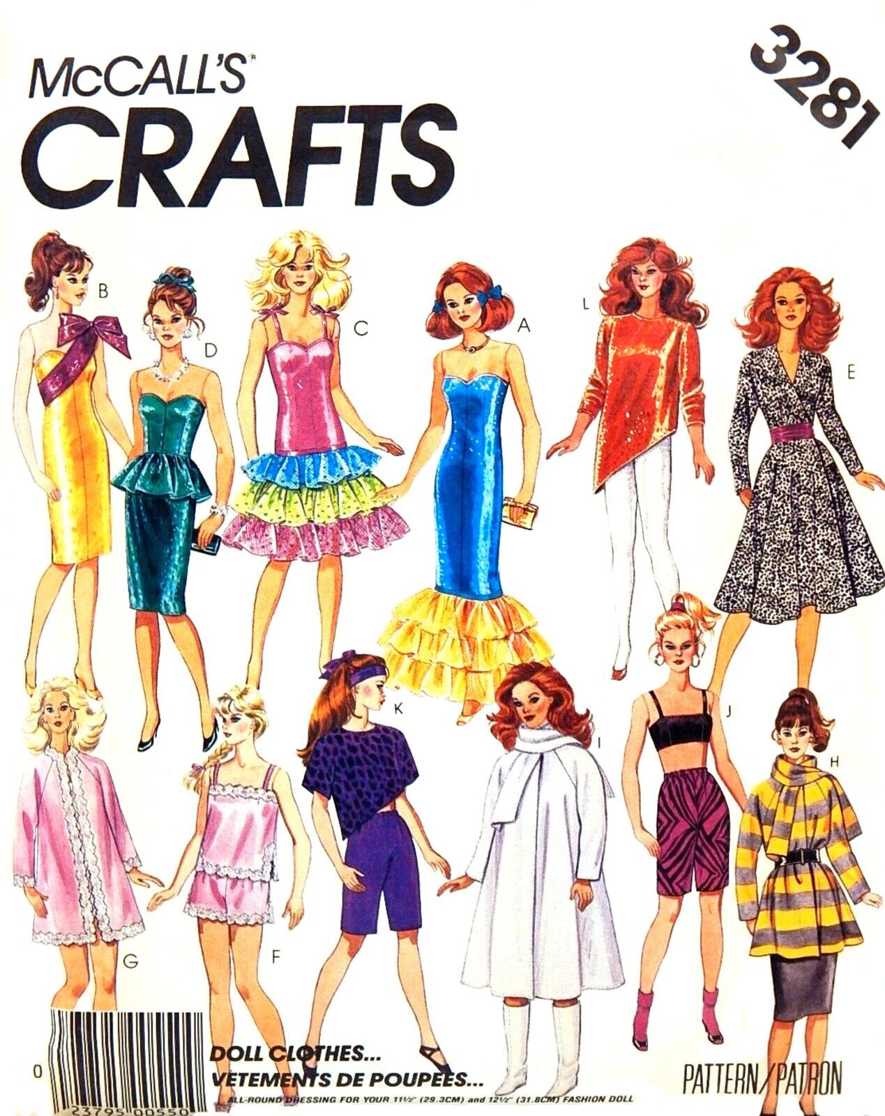 Vintage 1980s Barbie 2 Sizes Clothes Pattern Reproduction McCall's 3281 Uncut