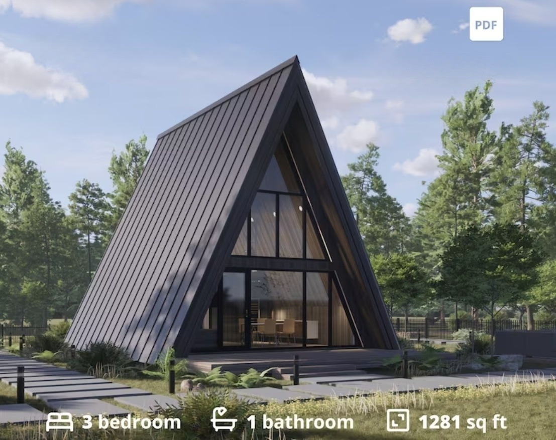 Modern A-Frame Cabin House Plan🏠3 Bedrooms Guest House Tiny Floor 2 PDFs