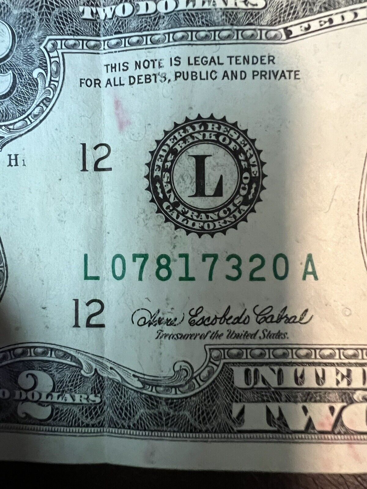 2003 SERIES $2 DOLLAR BILL Stamp L12