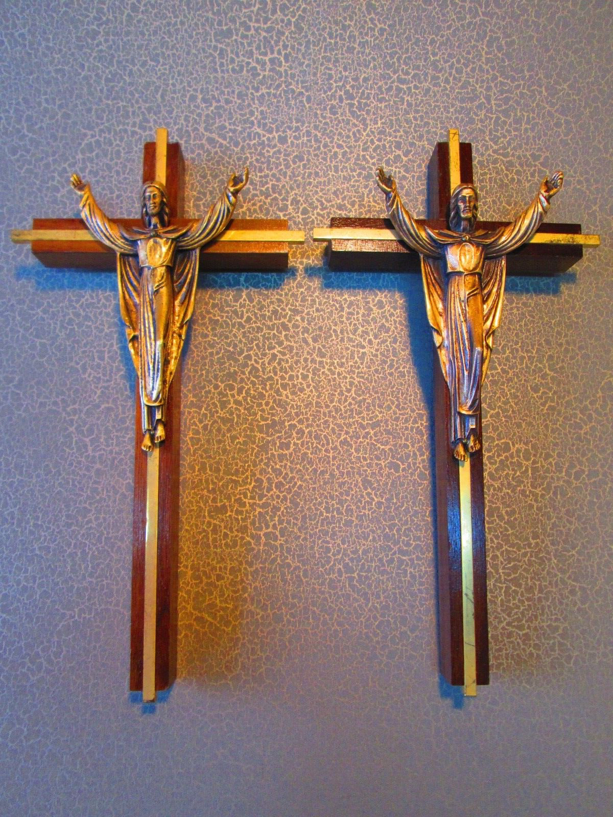 Vintage Crucifixes 2 Identical Crosses Walnut with Cast Bronze Corpus Christi