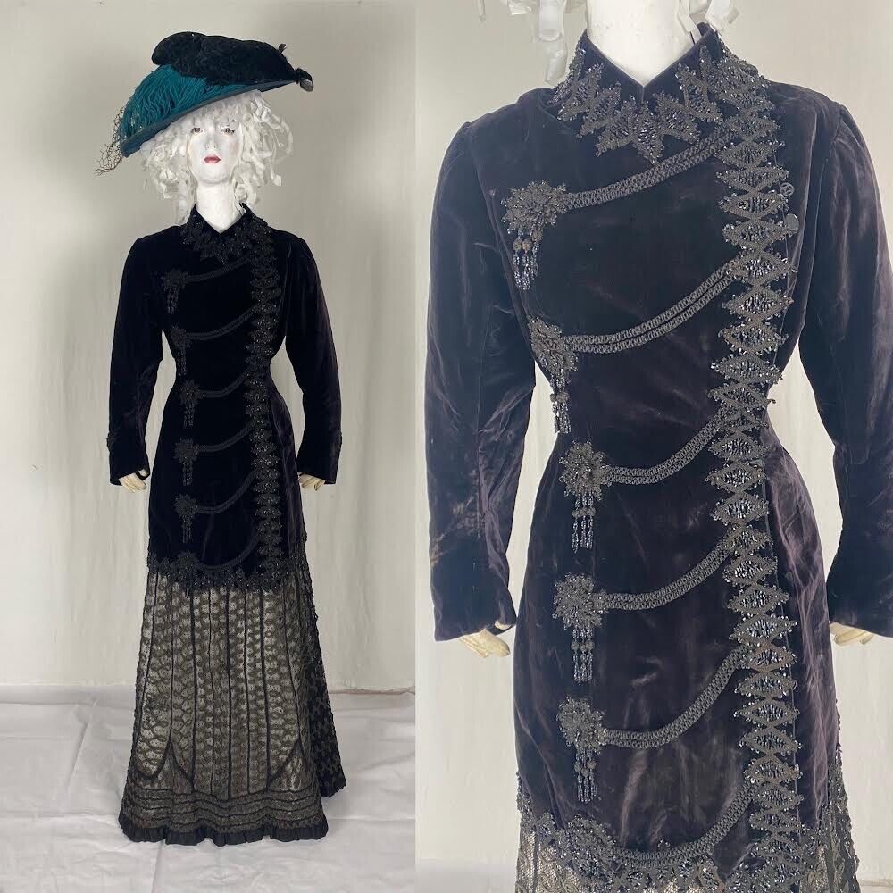 VICTORIAN ANTIQUE 1880 s VELVET Woman Suit