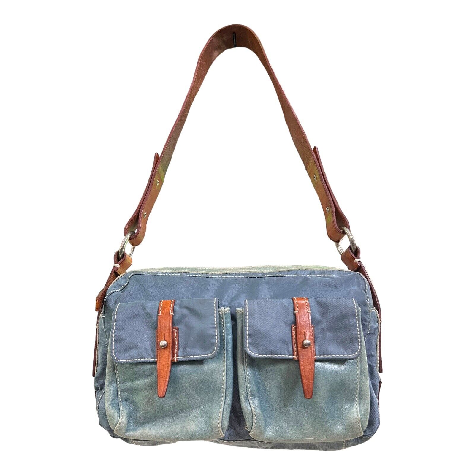 Vintage Y2K Leather Nylon Blue Handbag FRANCESCO BIASIA Purse