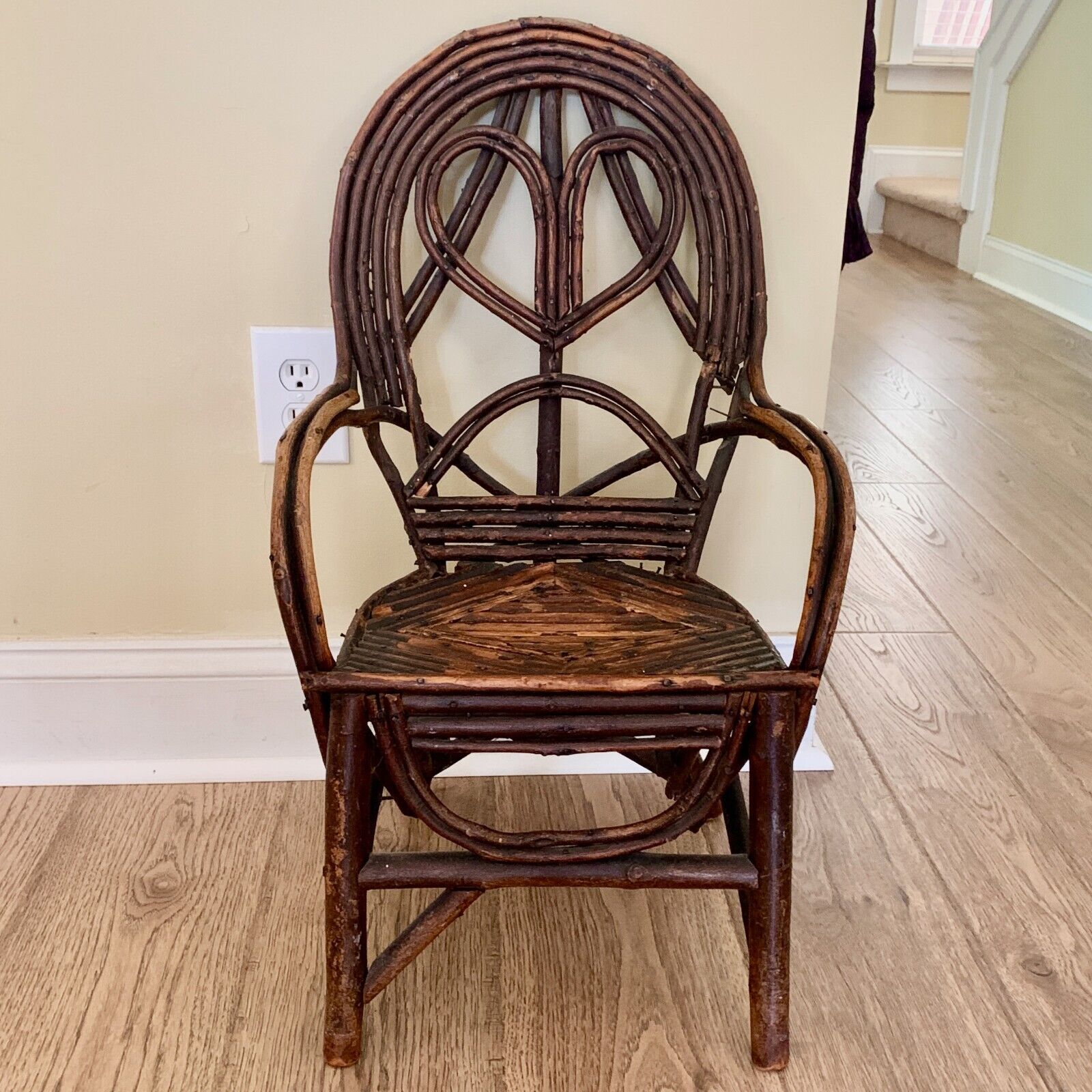 Antique Folk Art Handmade Bentwood Child\'s Chair 26” Adirondack Twig - READ
