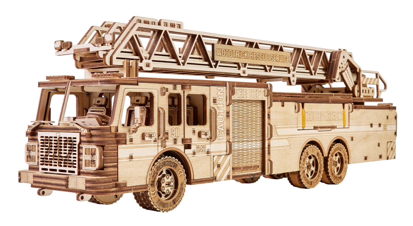 Wood Trick Rescue Firetruck Wooden 3d Mechanical Model Kit Puzzle Toy DIY Gift