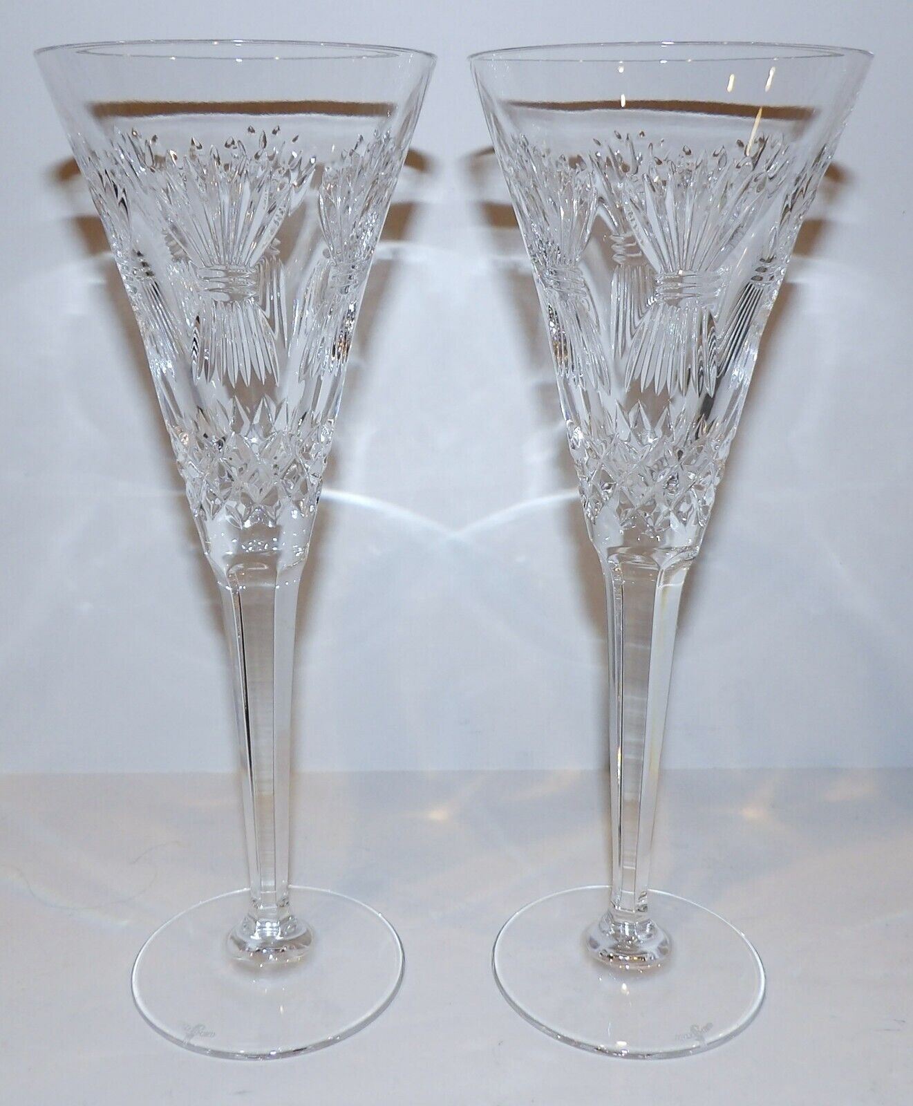 LOVELY PAIR OF WATERFORD CRYSTAL MILLENNIUM PROSPERITY CHAMPAGNE TOASTING FLUTES