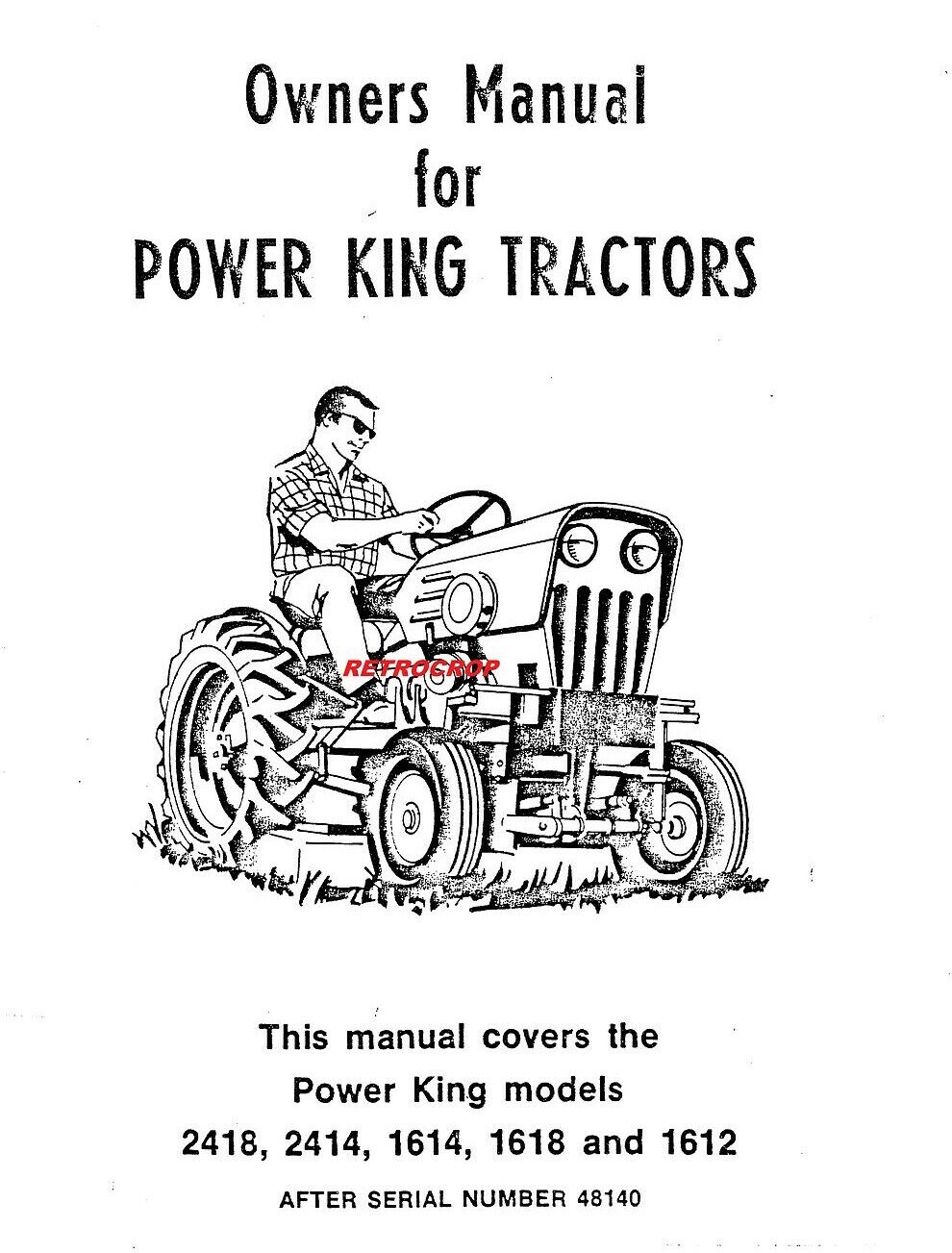 Economy Power King Tractor Operator Owner\'s Manual 2418 2414 1618 1612 98-7104