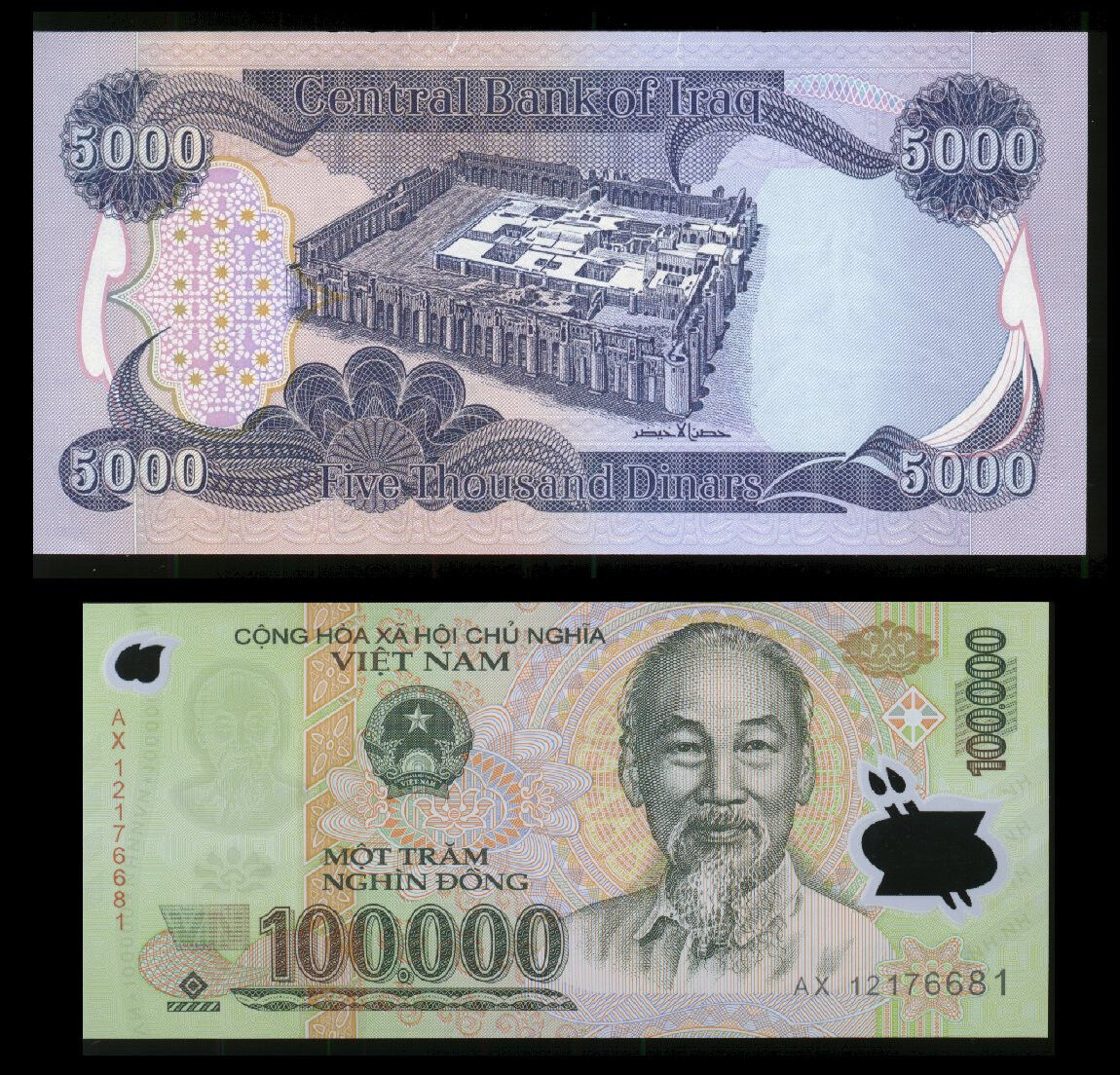 100000 Viet Nam Dong + New Free 5000 Iraqi Dinar Note With Purchase* Lot Of 1 Ea