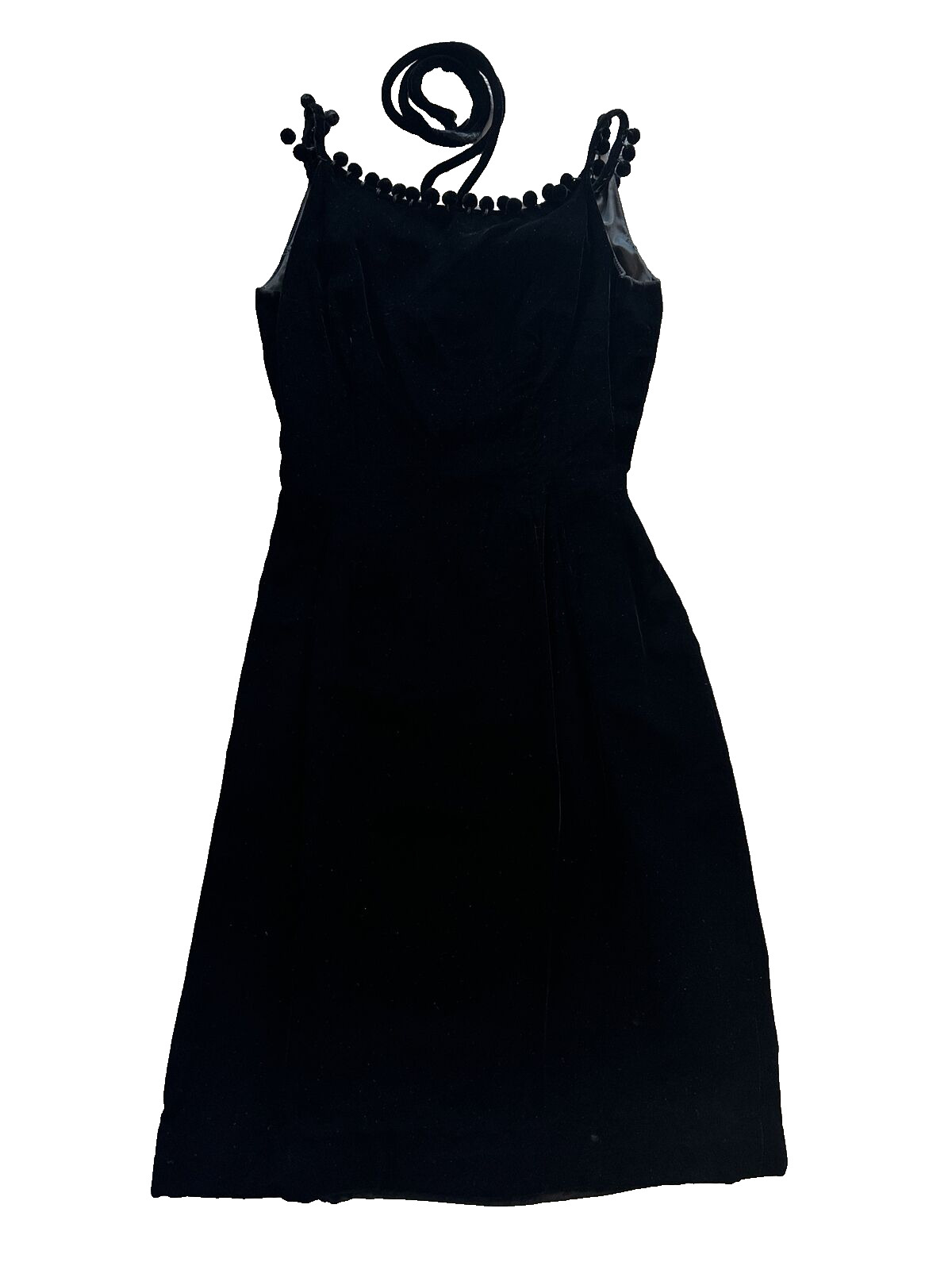 Vintage 1950s Ann Fogarty Little Black Dress Velvet w/ Poms S Designer Cocktail