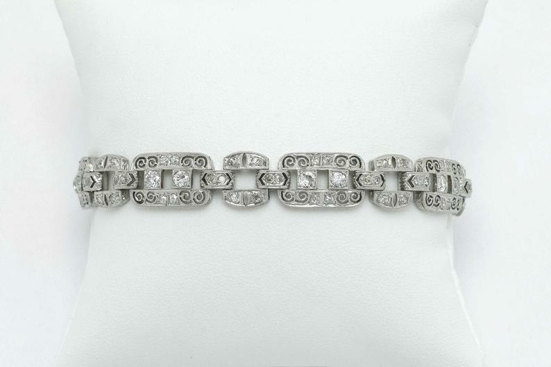 Vintage Brilliant Cut CZ 935 Silver Women\'s Filigree Edwardian Gorgeous Bracelet