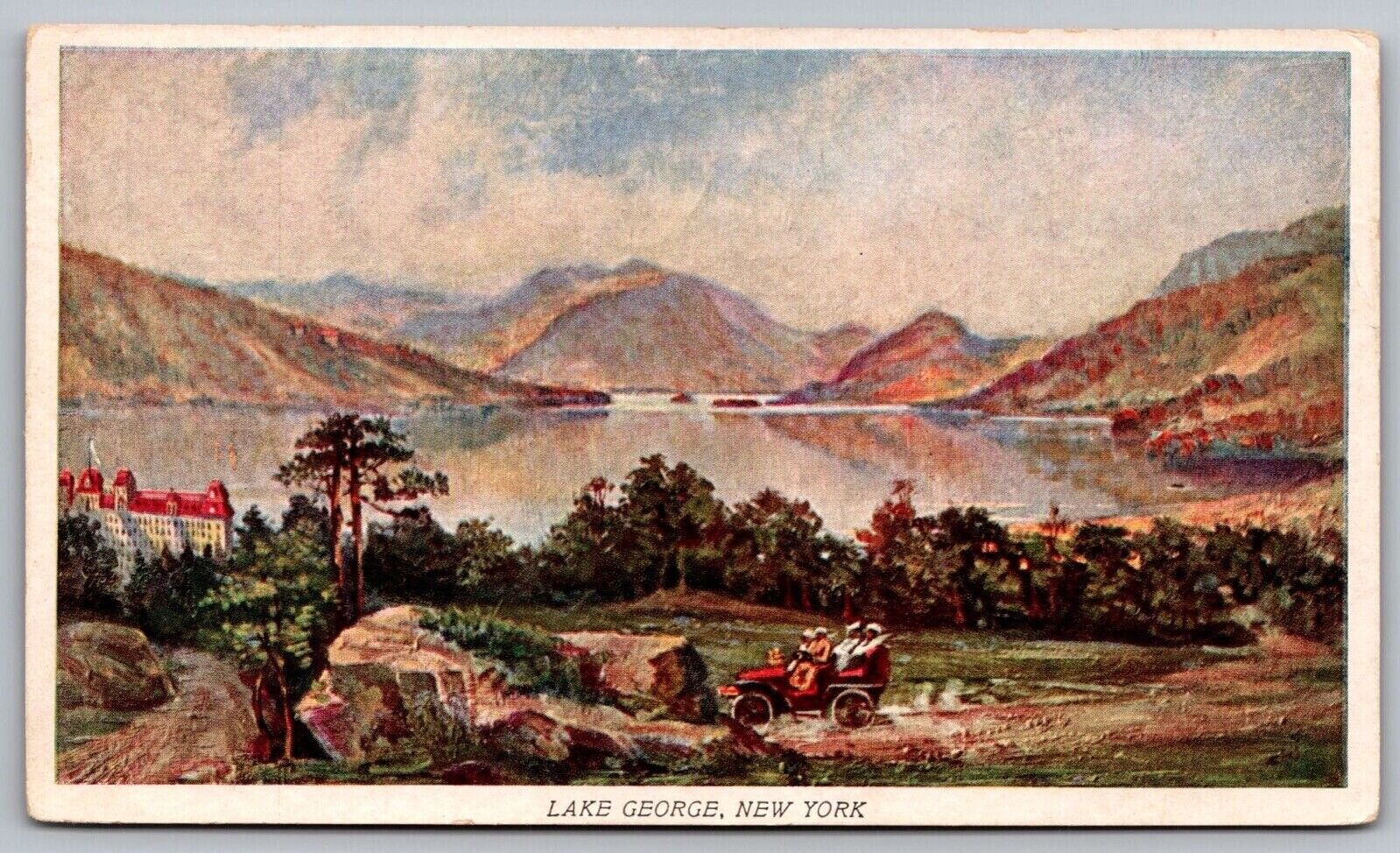 Lake George New York Mountains Lakefront Reflections Country Road VNG Postcard