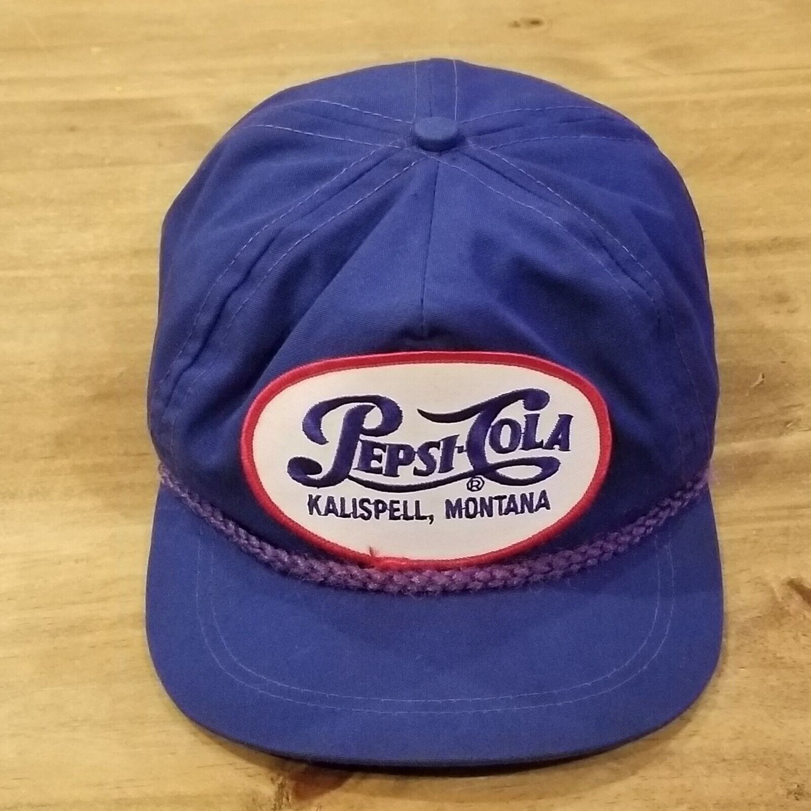 Vintage Pepsi Cola Hat Cap Strap Back Rope Kalispell Montana One Size Imperial