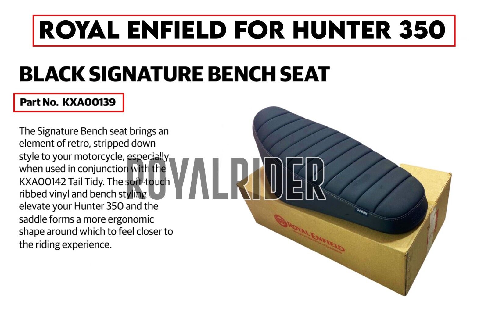 Fits Royal Enfield SIGNATURE BENCH SEAT, BLACK For HUNTER 350