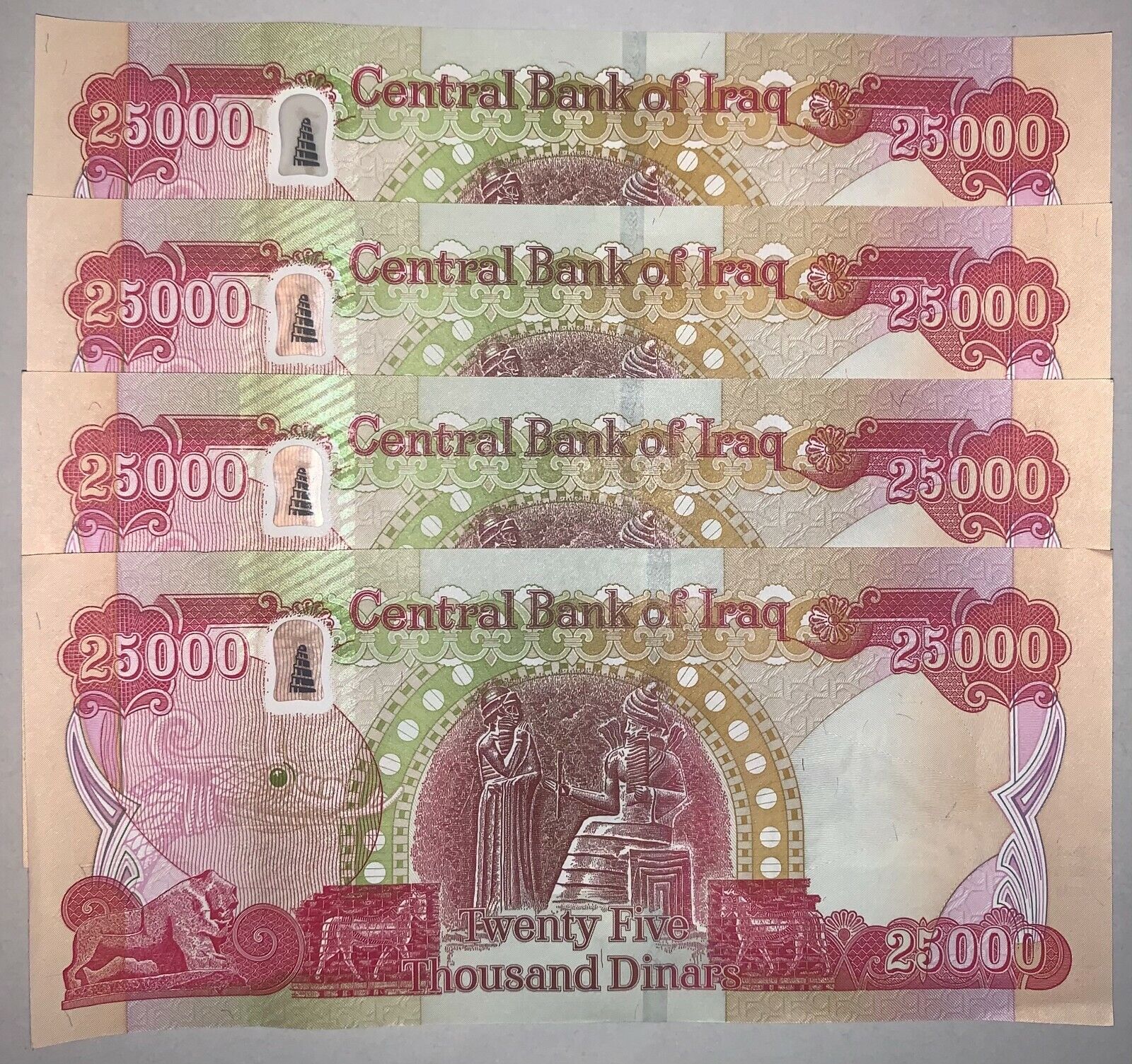 100,000 New Iraqi Dinar - 2020 - 4 x 25,000 IQD - 1/10 Million in Iraq Money 