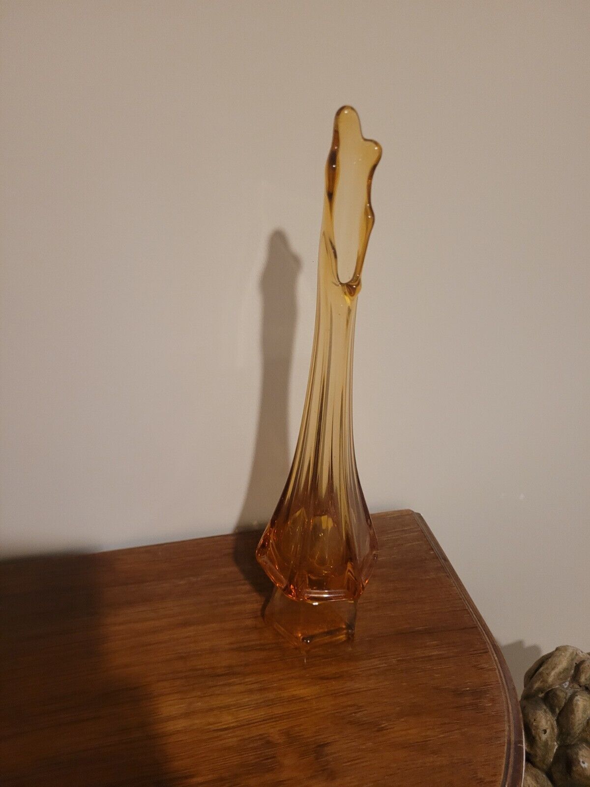 Vintage MCM Viking Glass 12” Amber Swung Vase in Epic Column