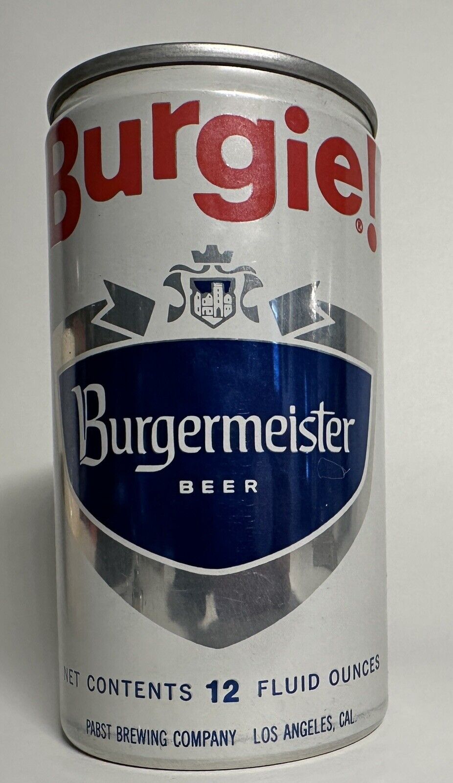 Burgermeister BURGIE Pabst Brewing Los Angeles Pull Tab Beer Can No Alcohol Mint