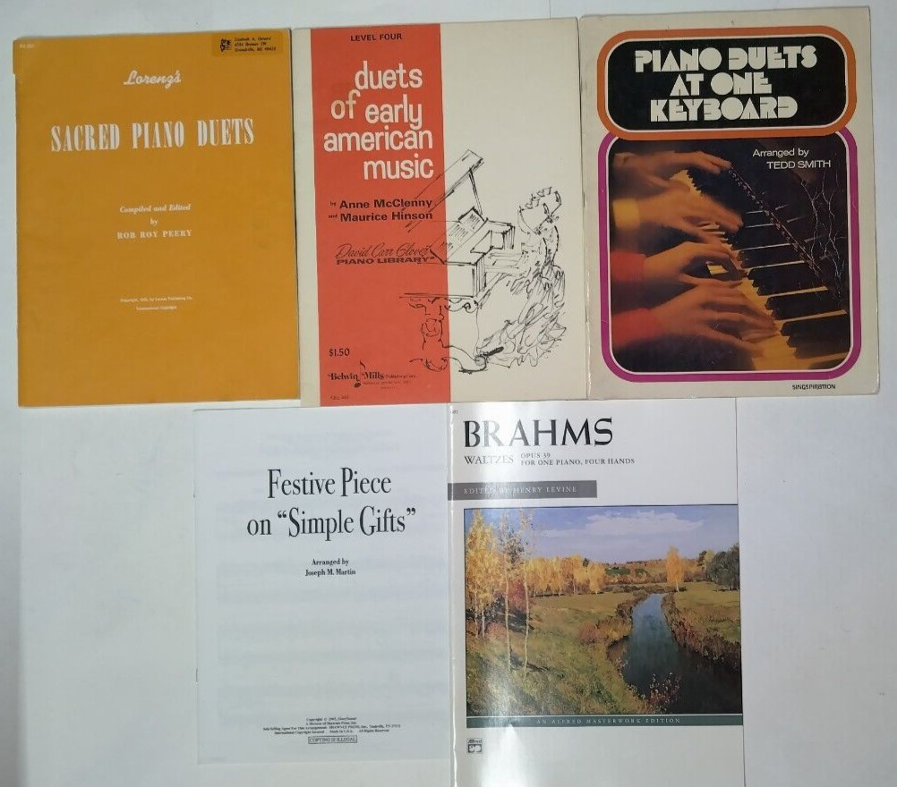 Piano Duets - lot of 5 - Brahms, Singspiration, Lorenz, etc. (1951-2002)