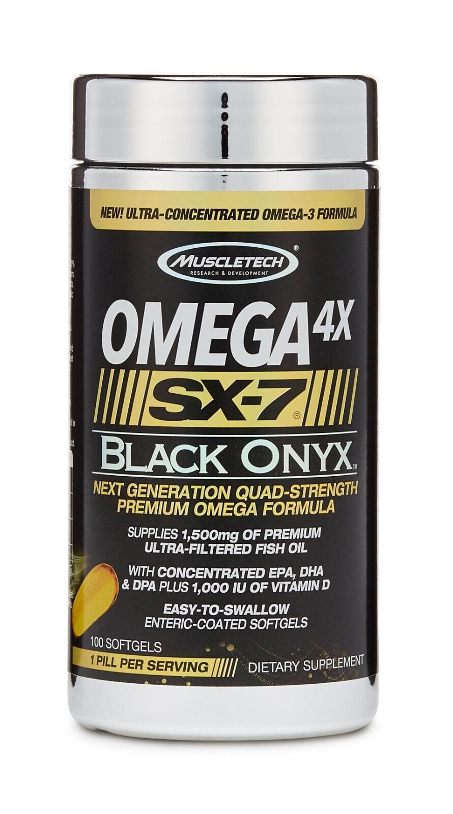Omega 4X SX 7 Black Onyx 100ct - Potent Omega-3 Formula - 1,500mg Fish Oil