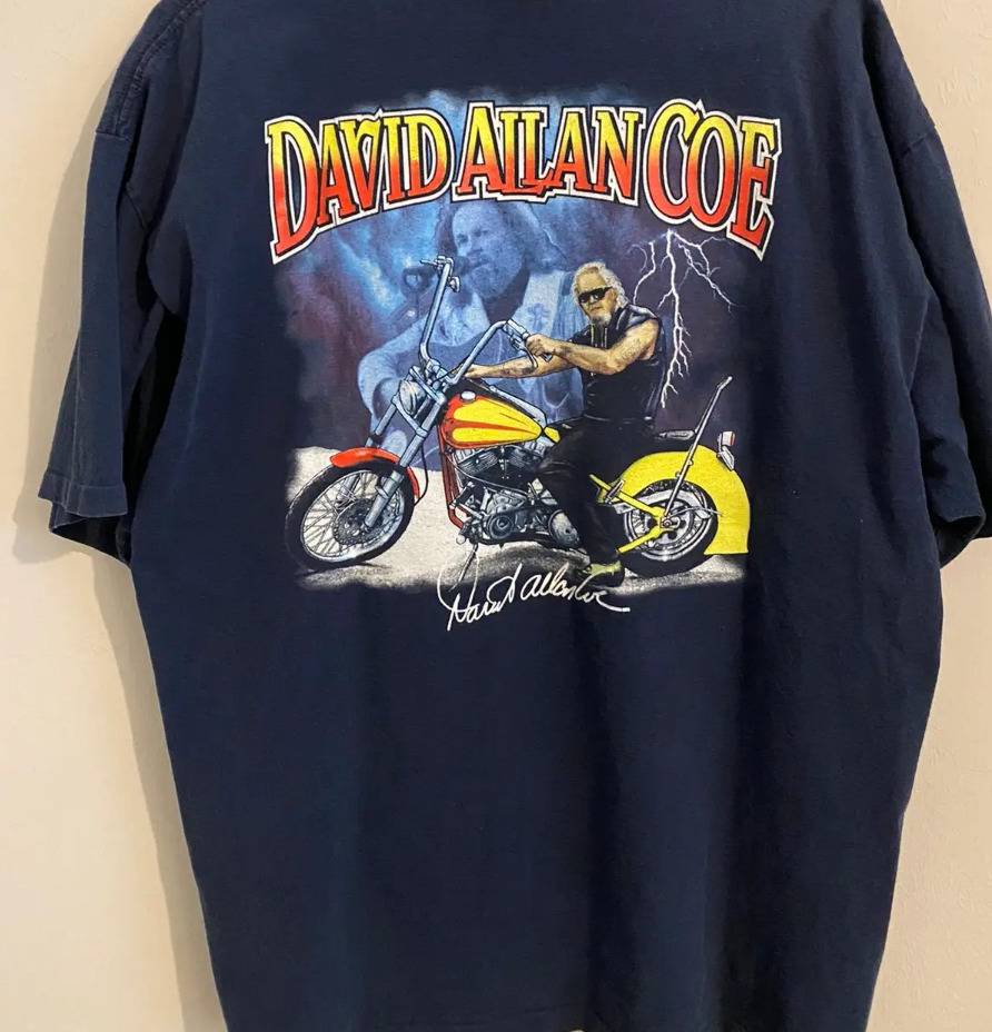 Vintage David Allan Coe Lightning Biker Tee Shirt Black Unisex S-4XL CC1522