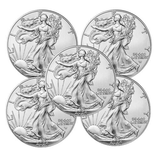 Lot of 5-2024 $1 Silver American Eagle Gem Brilliant Coin Eagle 1 oz Bu