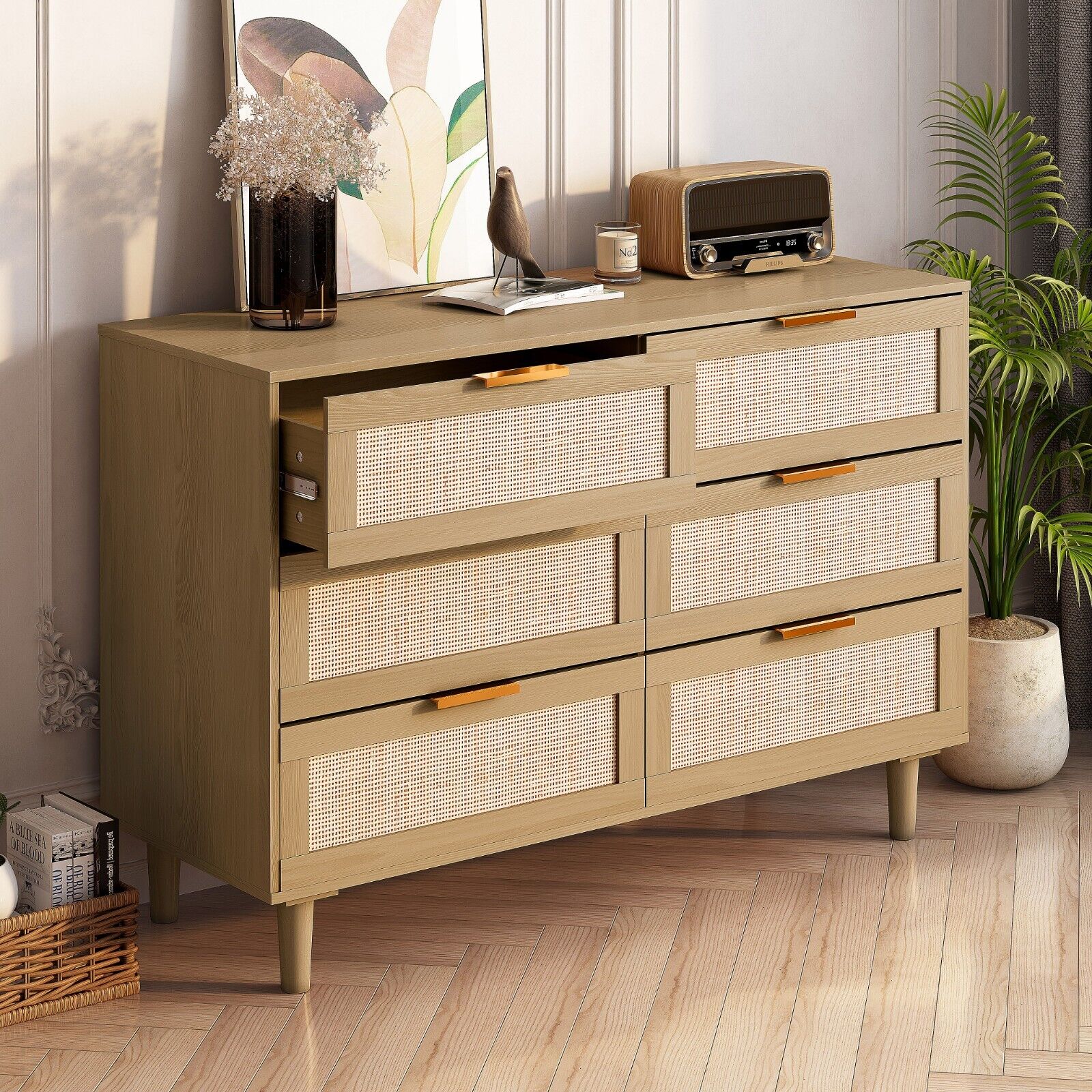 6 drawers Rattan dresser Rattan Drawer For Bedroom,Living Room
