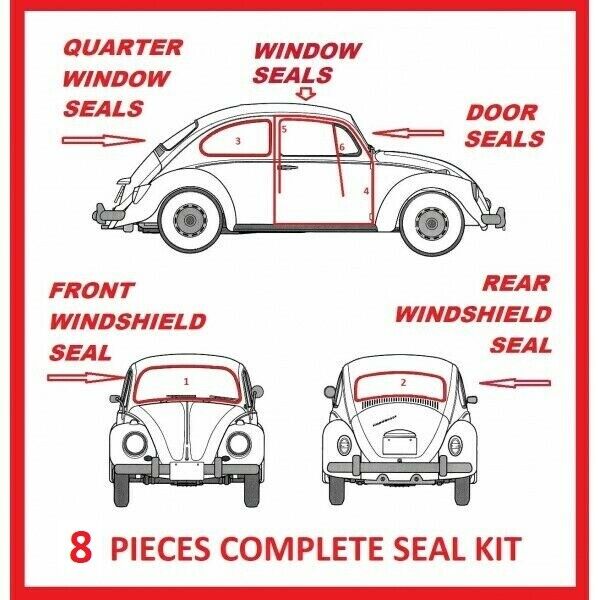 For Volkswagen VW BUG Beetle 1965 - 1971 Complete Seal Kit Windows Doors 8 PCS