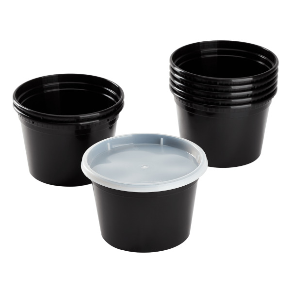 Karat 16 oz Black PP Injection Molded Round Deli Containers with Lids - 240 Sets