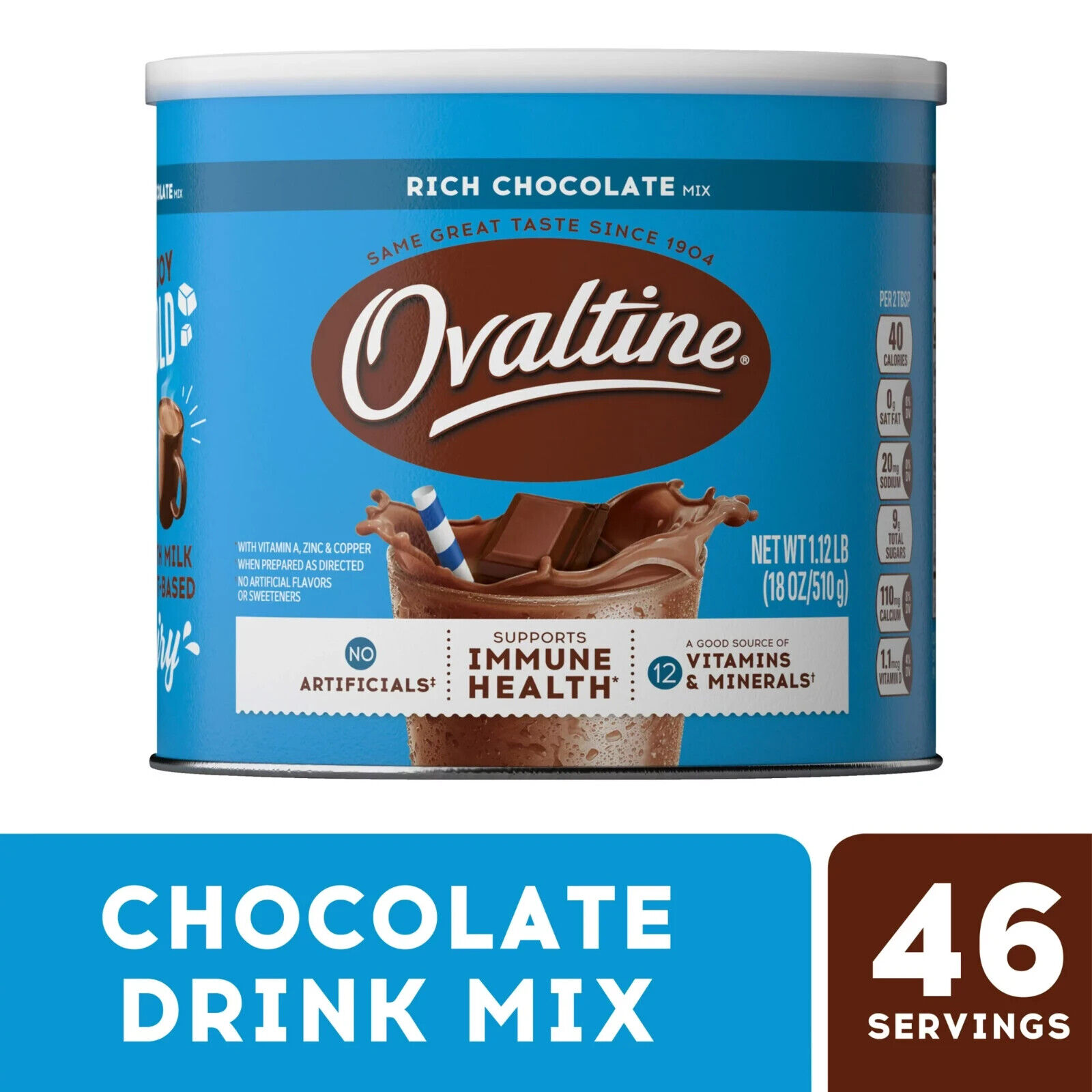 Ovaltine Rich Chocolate Drink Mix Powdered Drink Mix for Hot and Cold Milk,18 oz