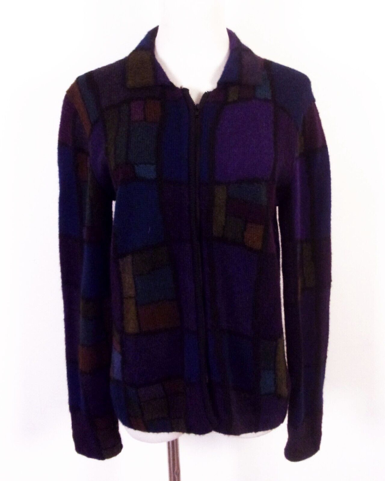 vintage EUC Millma Bolivia Colorful Abstract Full Zip 100% Alpaca Sweater SZ M