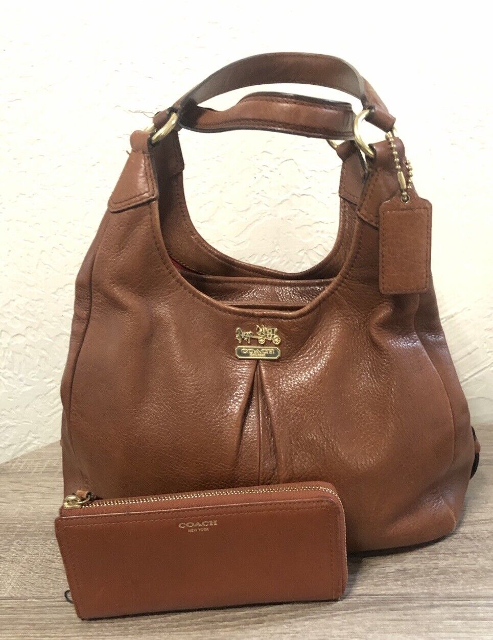 Coach Madison Maggie Brown Leather Three Section Shoulder Bag 21225 With Wallet