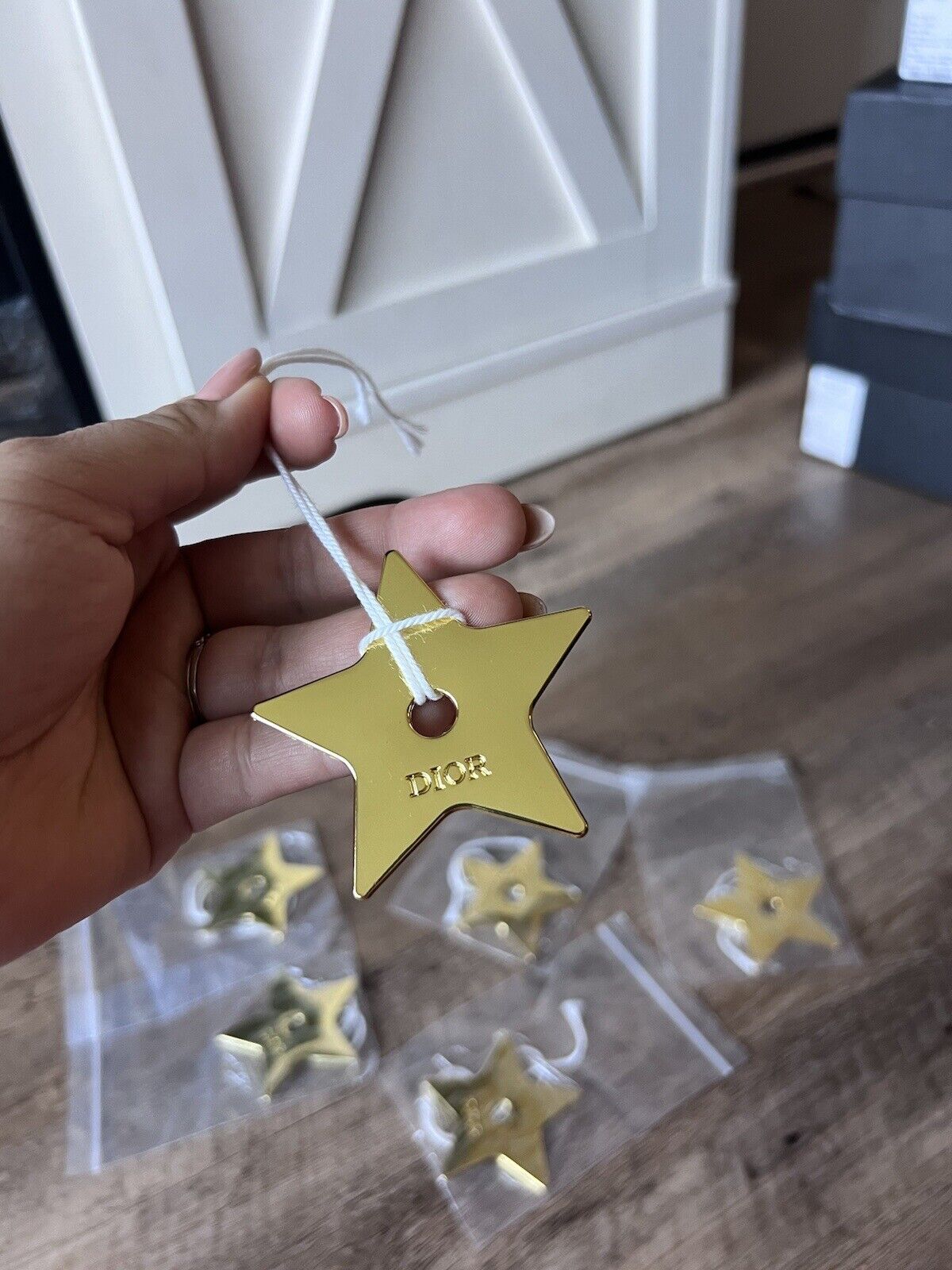 100% Authentic Dior Metal Star Gold Pendant Key Chain Bag Charm - thick