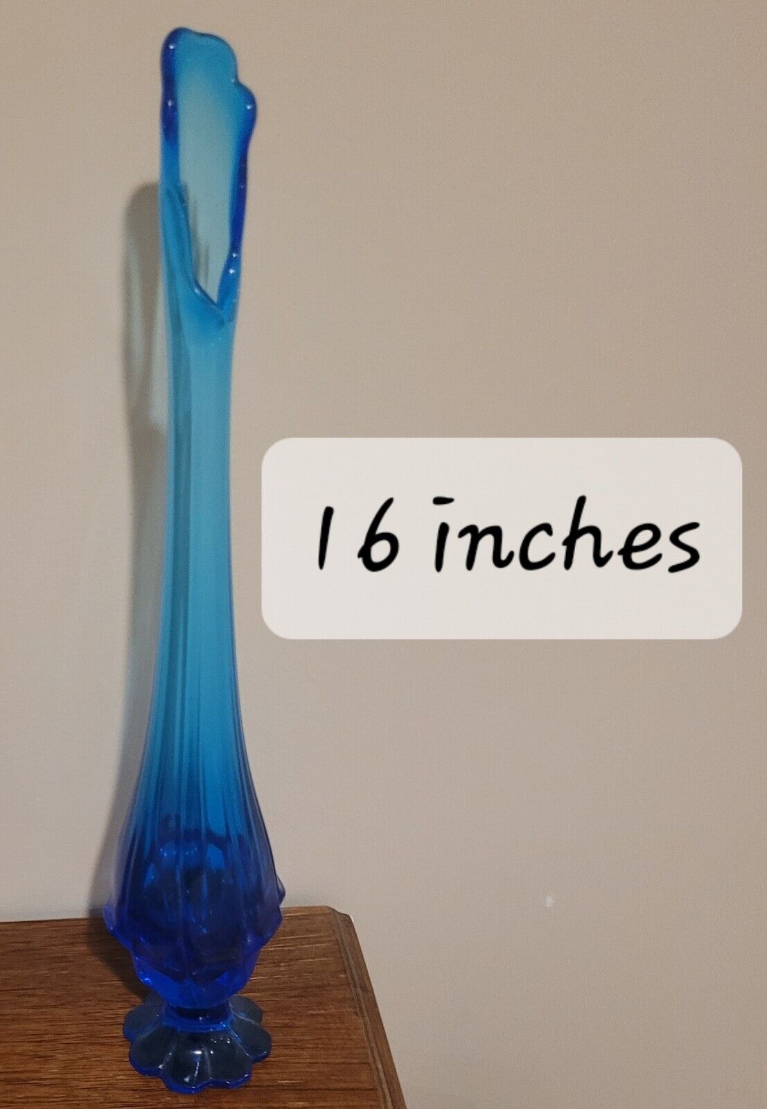 Vintage Fenton Art Glass Valencia Colonial Blue Swung Vase 16” Tall Pedestal