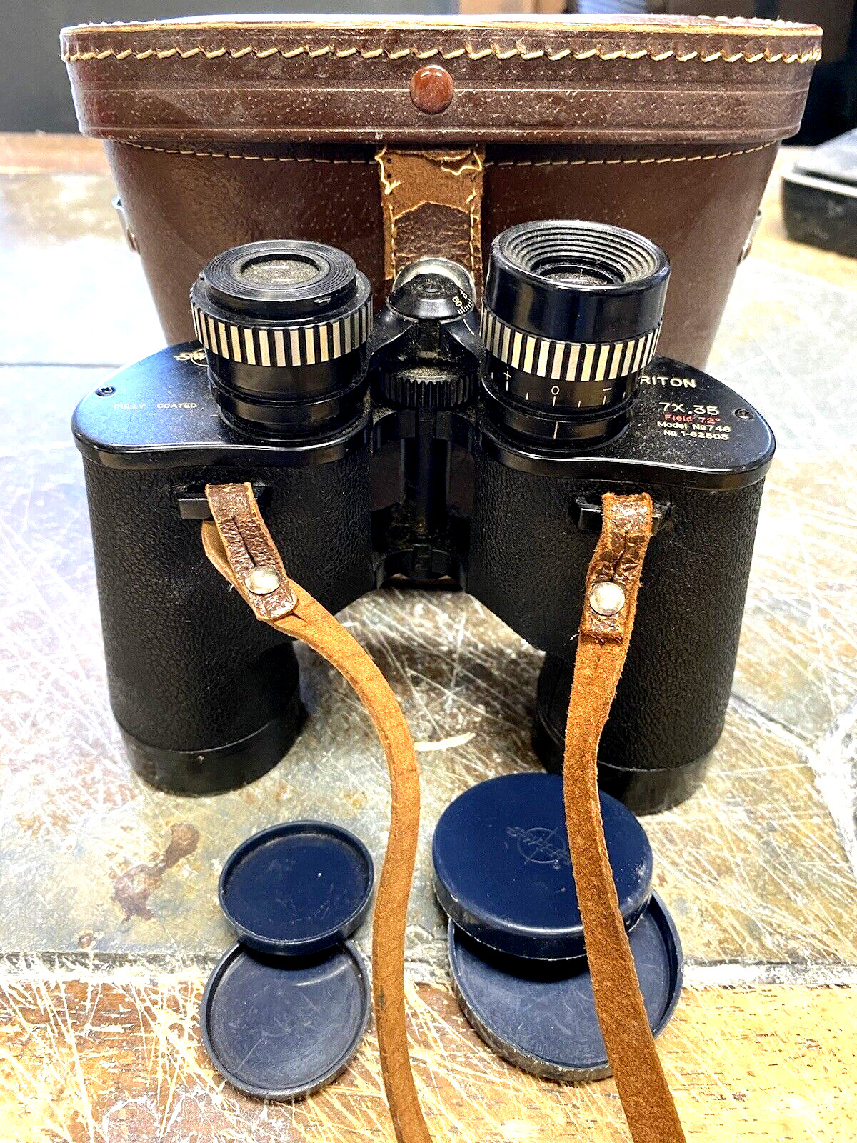 Vintage Swift Triton #748 Binoculars w/ Leather Case Fully Coated Japan 7X35