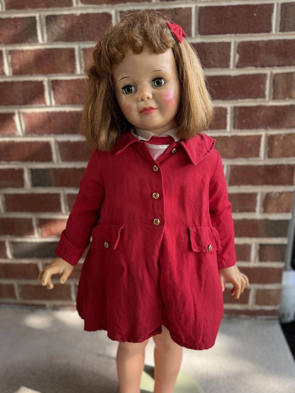 Vintage Ideal G-35 Patti Patty Playpal Doll Strawberry Blonde Red Coat Dress