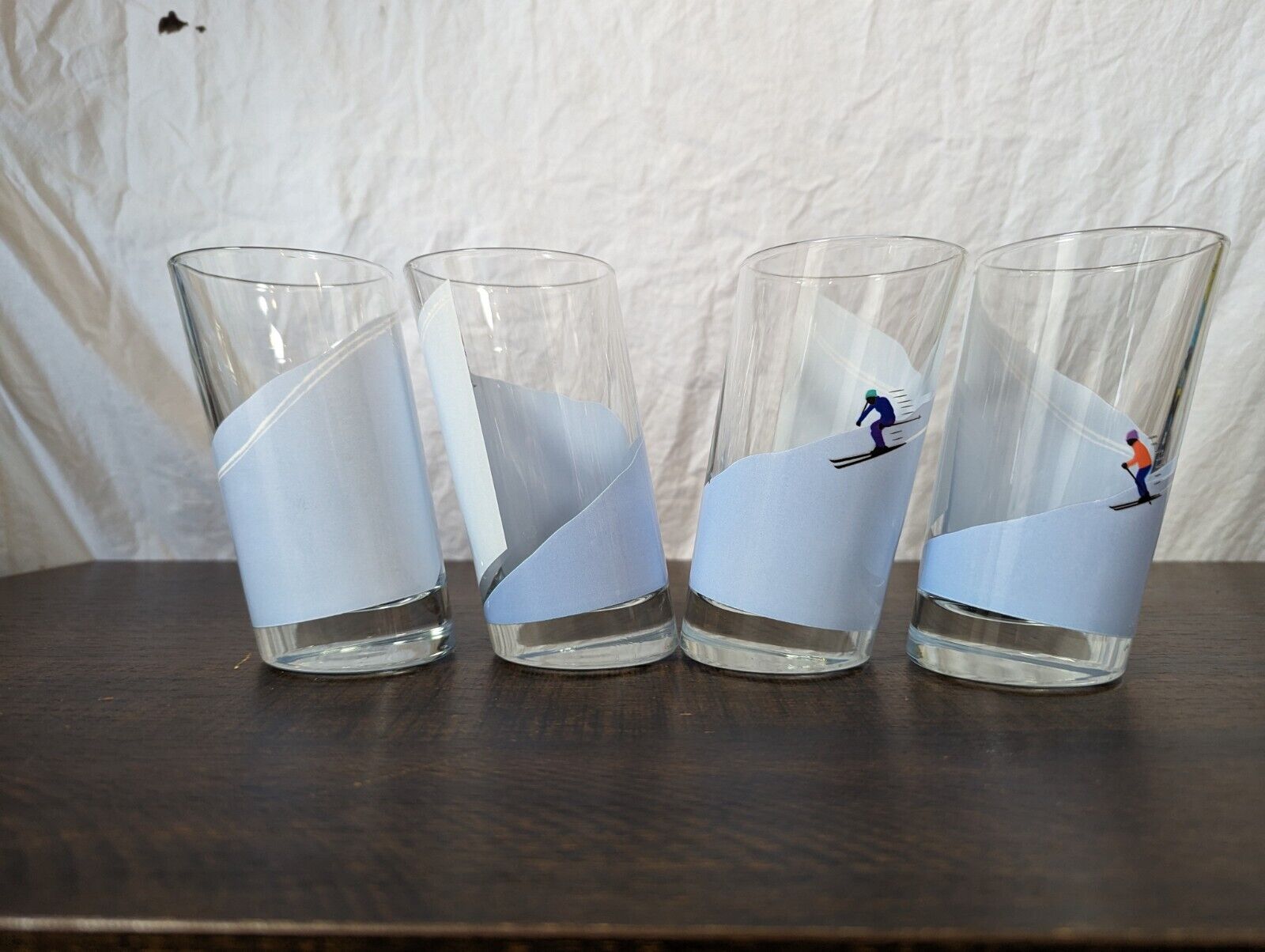 Set of 4 Uncommon Goods Italy Tilted Slanted Drinking Glasses Tumblers Ski