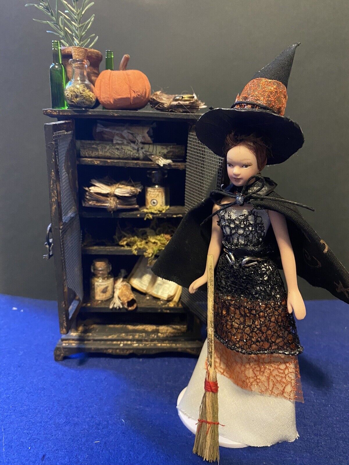 OOAK 1:12 Miniature Halloween Witch and Cabinet