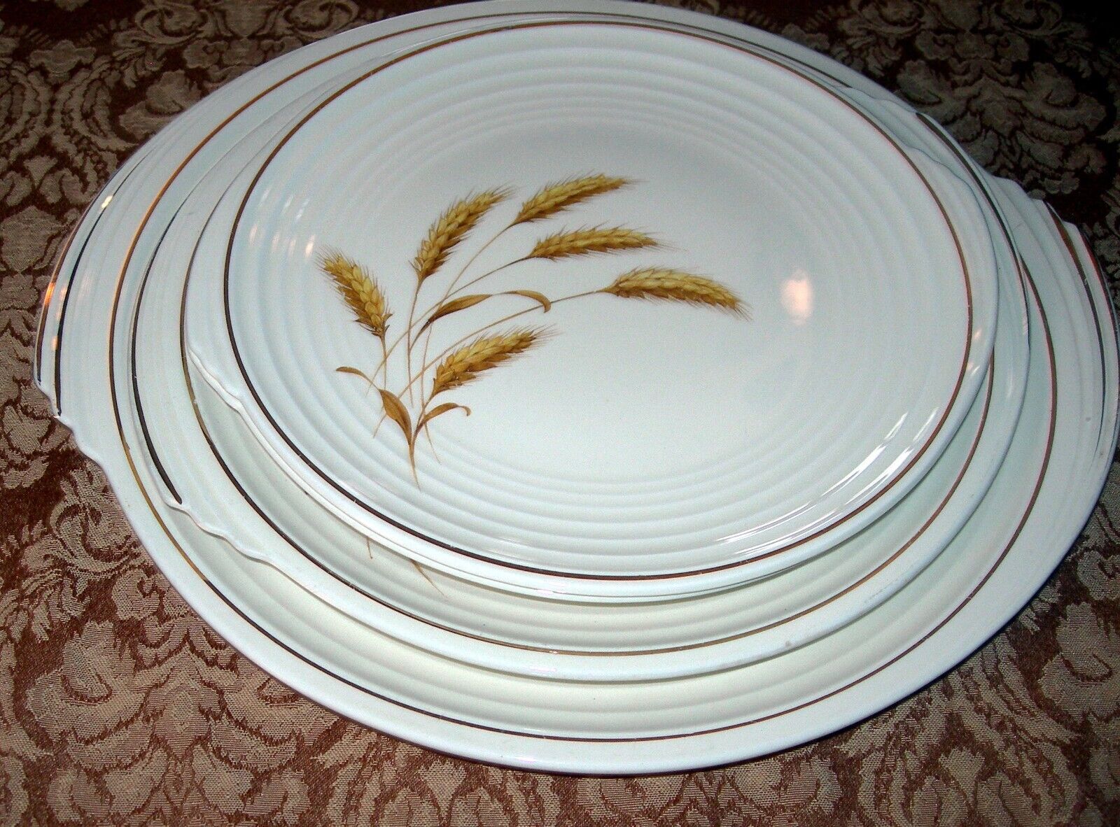 4 Edwin M. Knowles Yorktown Golden Wheat Art Deco Round Platters